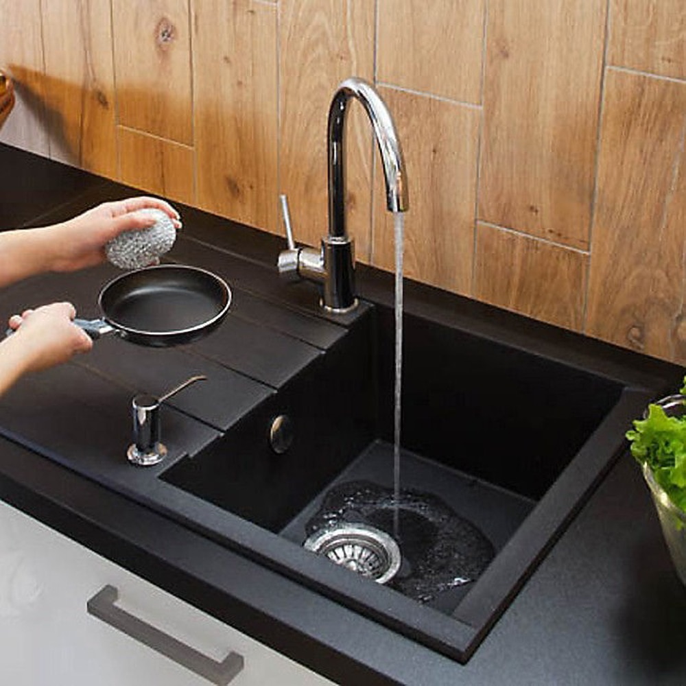 Chiuveta bucatarie COOKE & LEWIS Ising, 1 cuva, picurator reversibil, rasina, negru