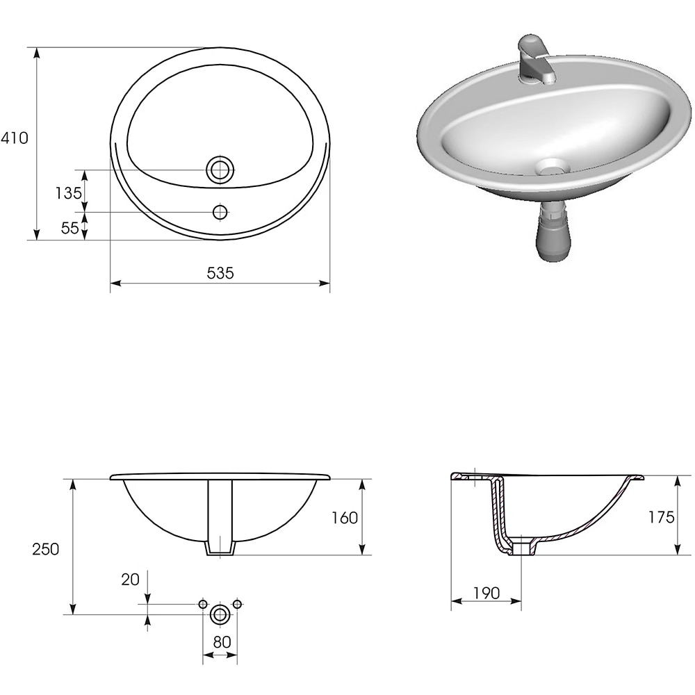 Lavoar baie CERSANIT Turso, ceramica, 53.5 x 41 cm, alb lucios