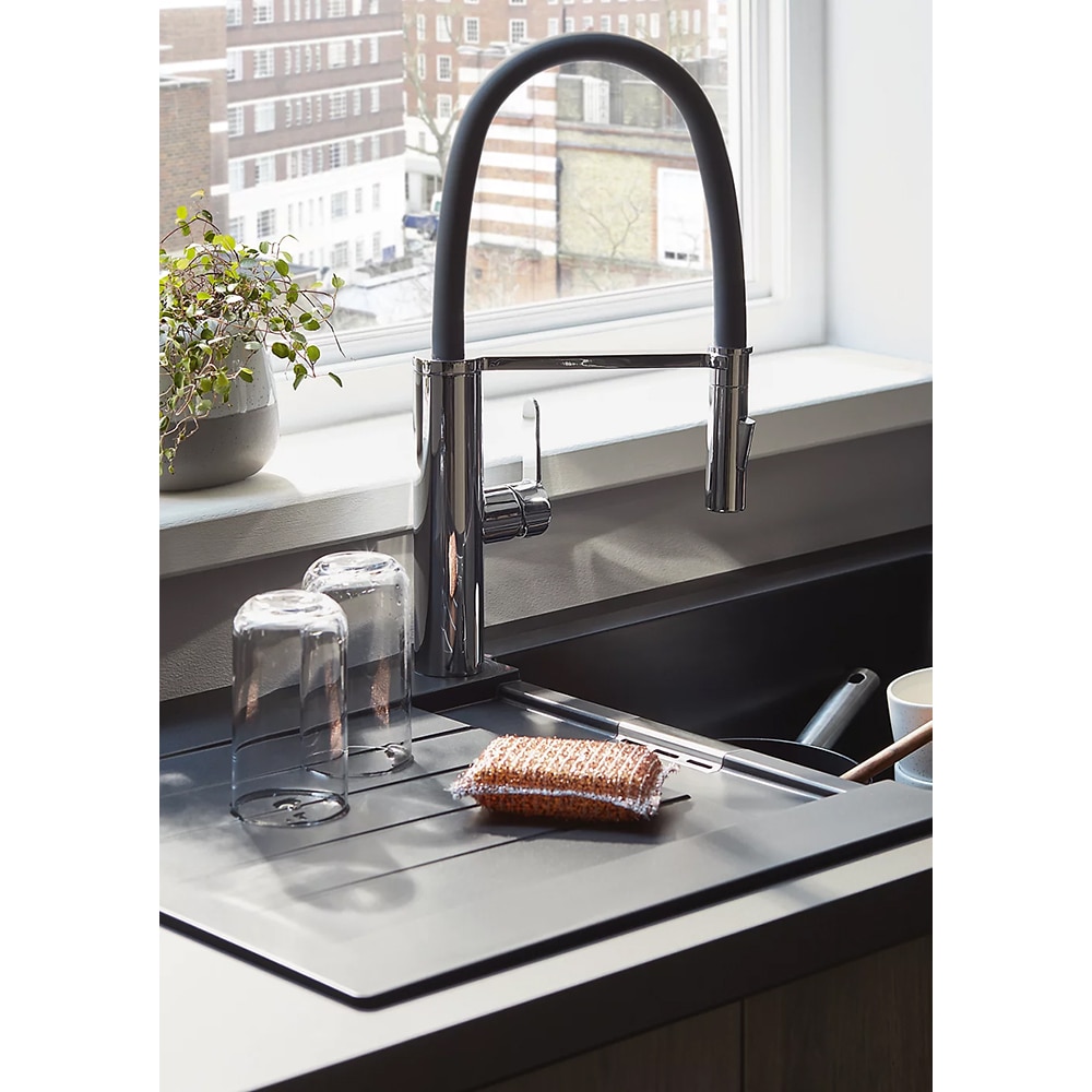 Baterie bucatarie Cooke & Lewis Kloey, dus extractibil, alama si silicon, argintiu-negru