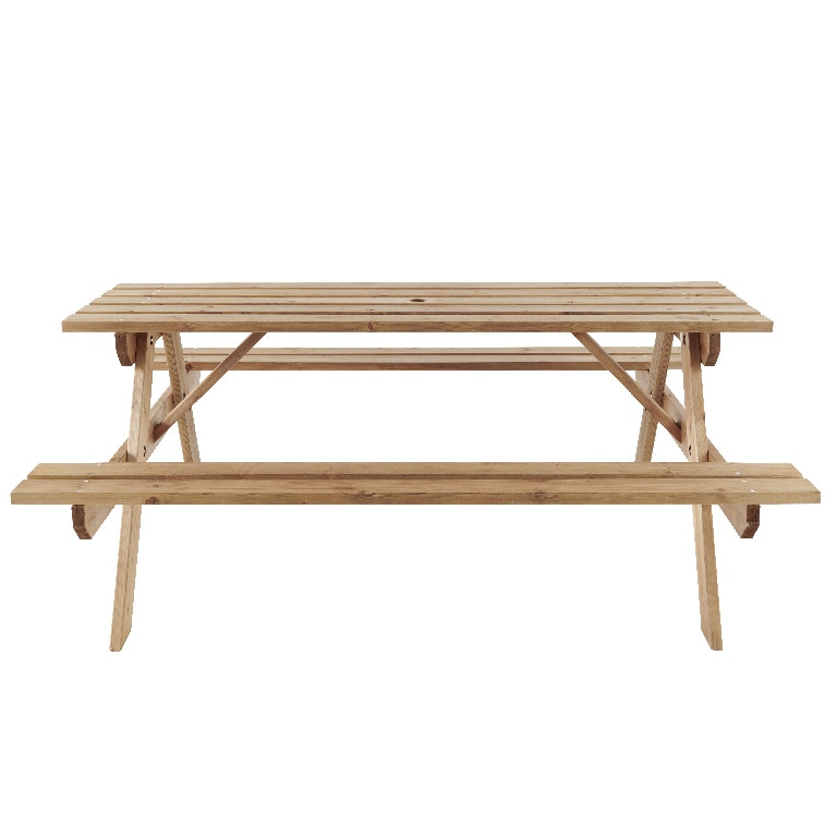 Set mobilier gradina/terasa/berarie, culoare maro, lemn, 6 persoane, masa + 2 banci  Blooma Agad