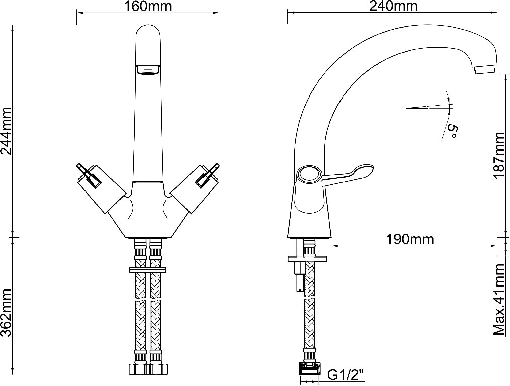 Baterie bucatarie Auberry, dublu comanda, alama, cromat