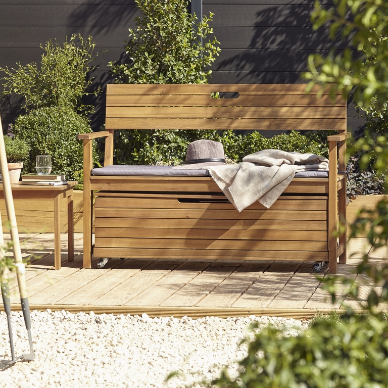 Cutie depozitare exterior, maro, lemn acacia, 115.8 x 46 x 36.2 cm • Blooma Denia