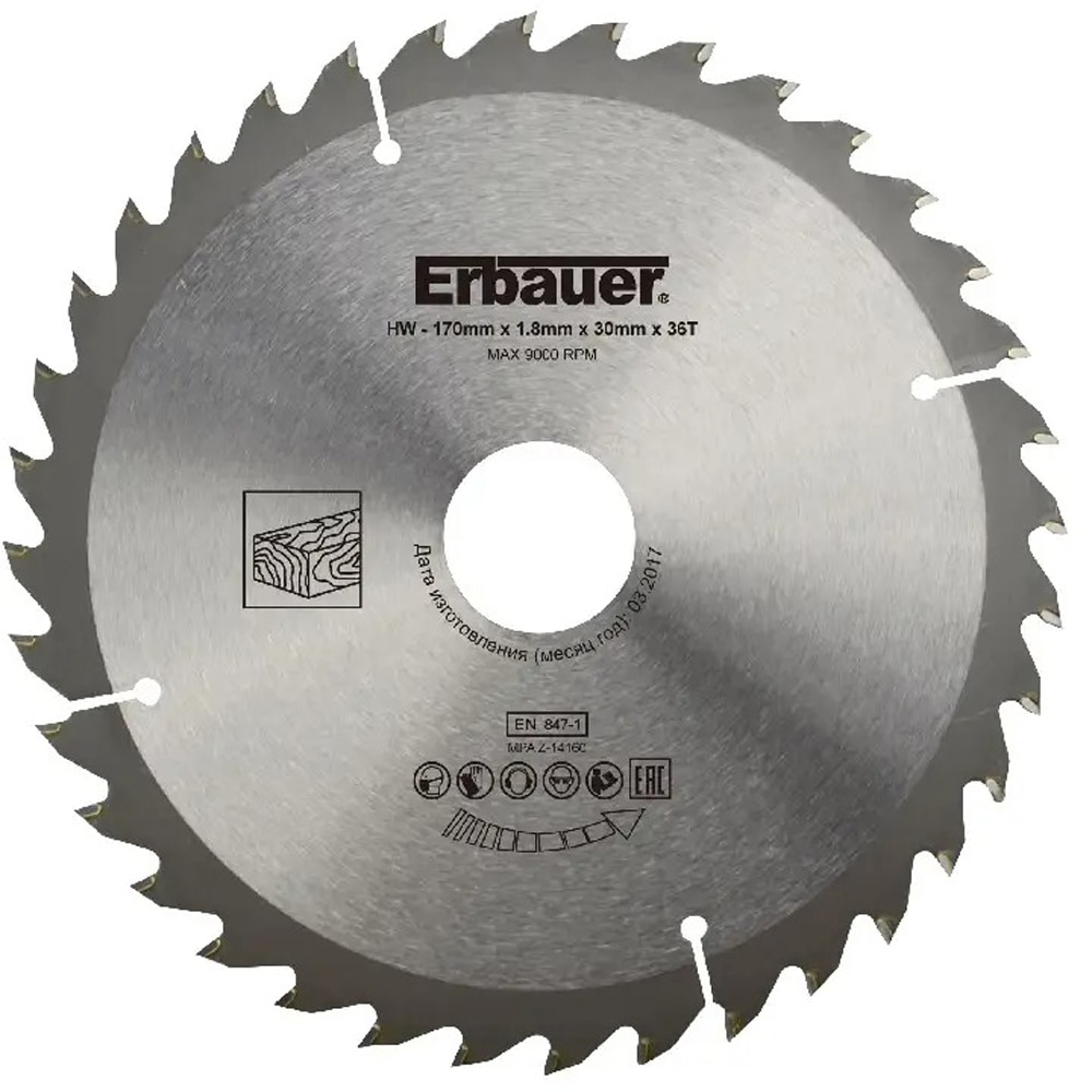 Disc circular pentru lemn Erbauer, 36T, 170 x 30/20/16 mm
