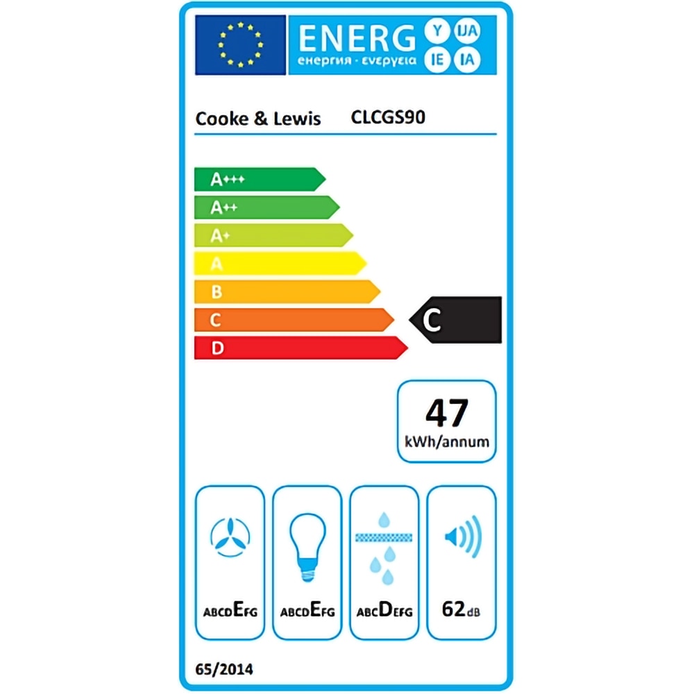 Hota decorativa Cooke & Lewis CLCGS90, 1 motor, 338 m3/h, L 90 cm, inox