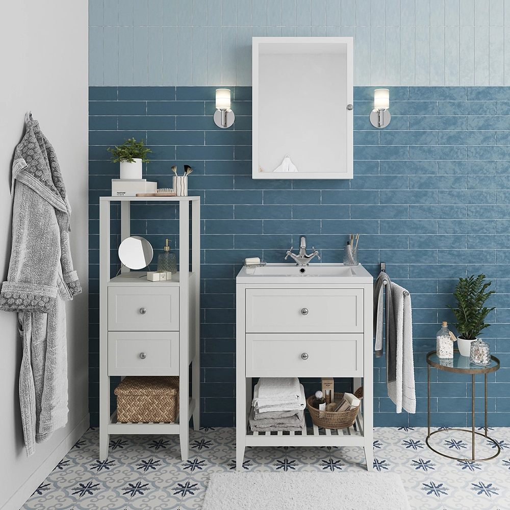 Baza lavoar GOODHOME Perma, 2 sertare, 60 x 45 x 80.6 cm, alb