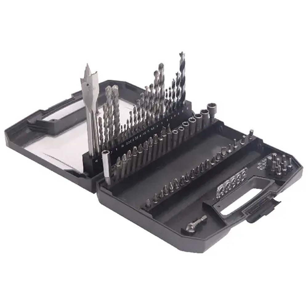 Trusa accesorii insurubare si gaurire UNIVERSAL FIT, 70buc, bit, burghiu, freza, argintiu