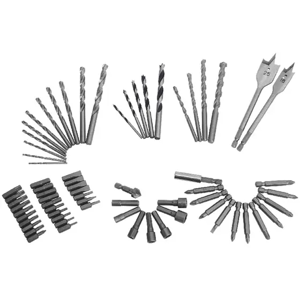 Trusa accesorii insurubare si gaurire UNIVERSAL FIT, 70buc, bit, burghiu, freza, argintiu