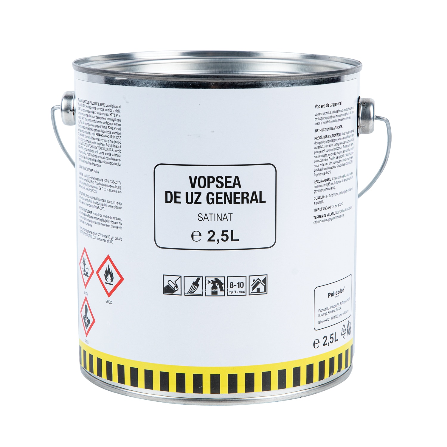 Vopsea de uz general, culoare alb, 2.5 L