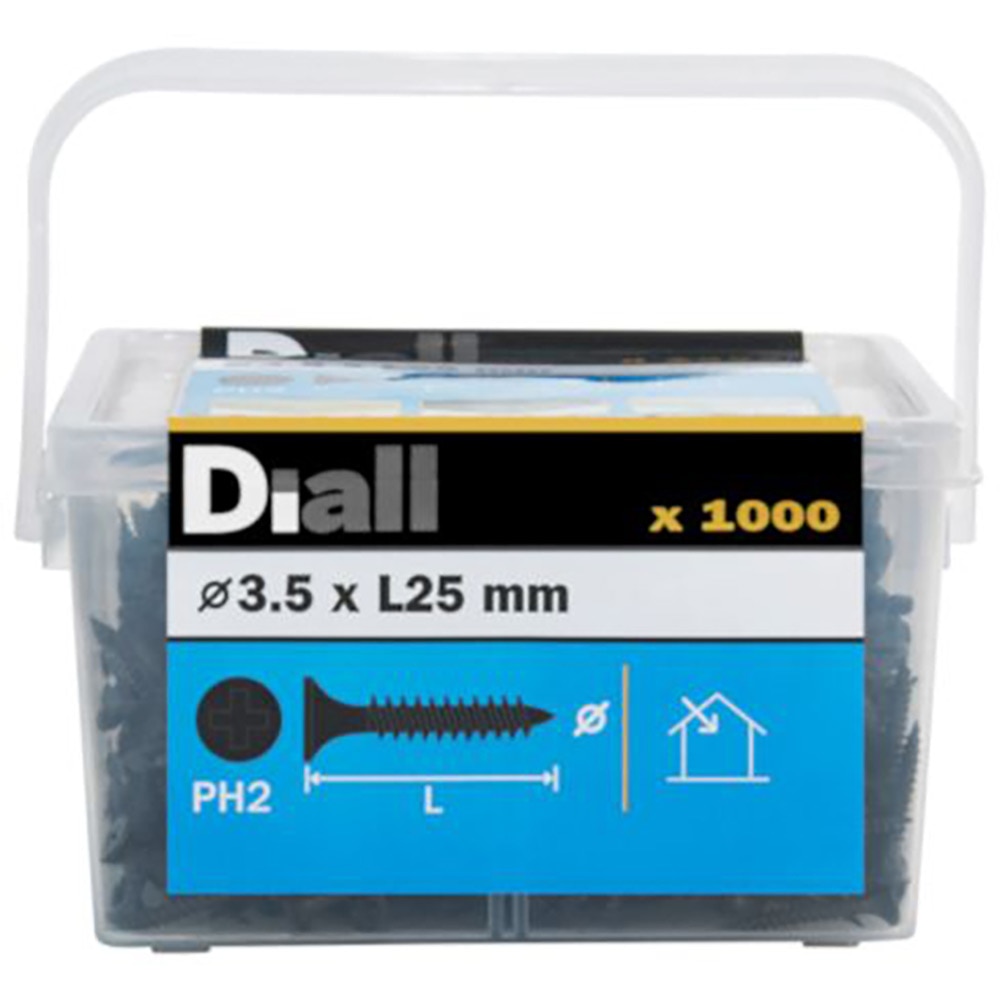 Surub gips-carton universal DIALL, 3.5 x 25 mm, otel carbon, negru, 1000 buc