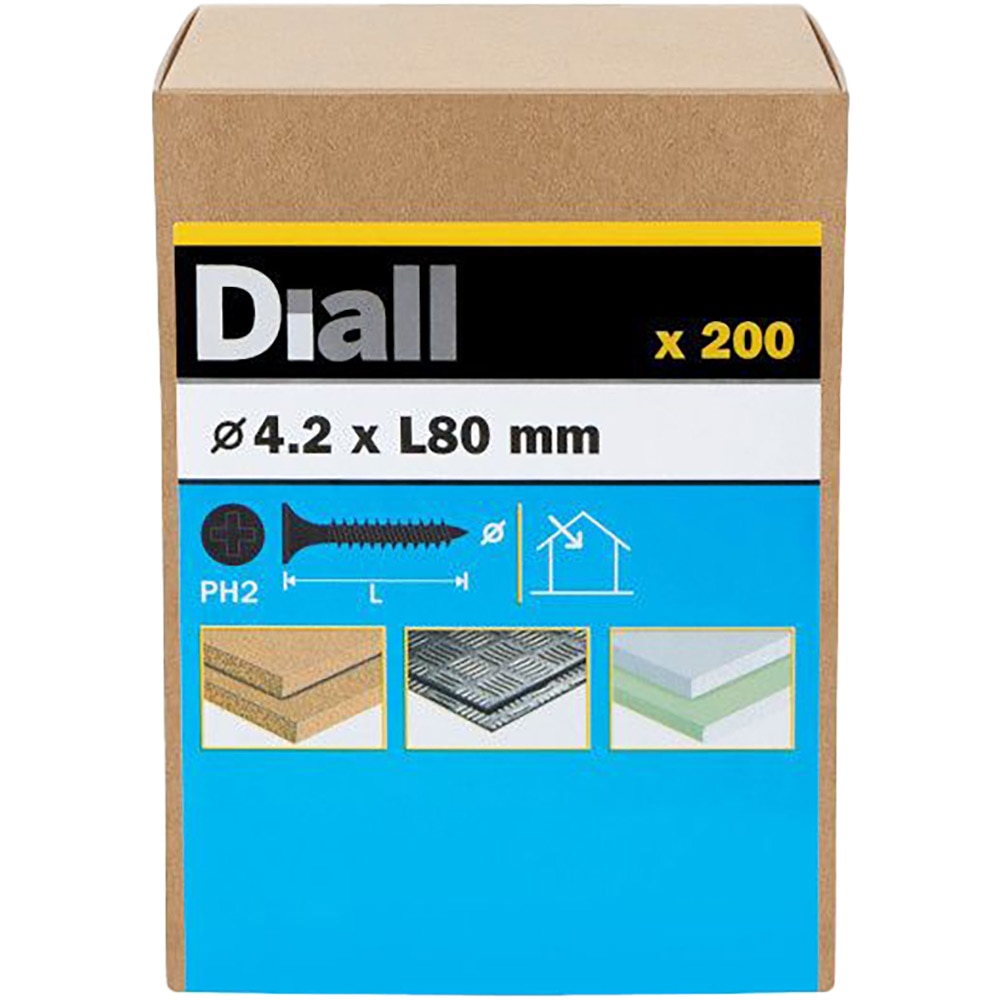 Surub gips-carton universal DIALL, 4.2 x 80 mm, otel carbon, negru, 200 buc