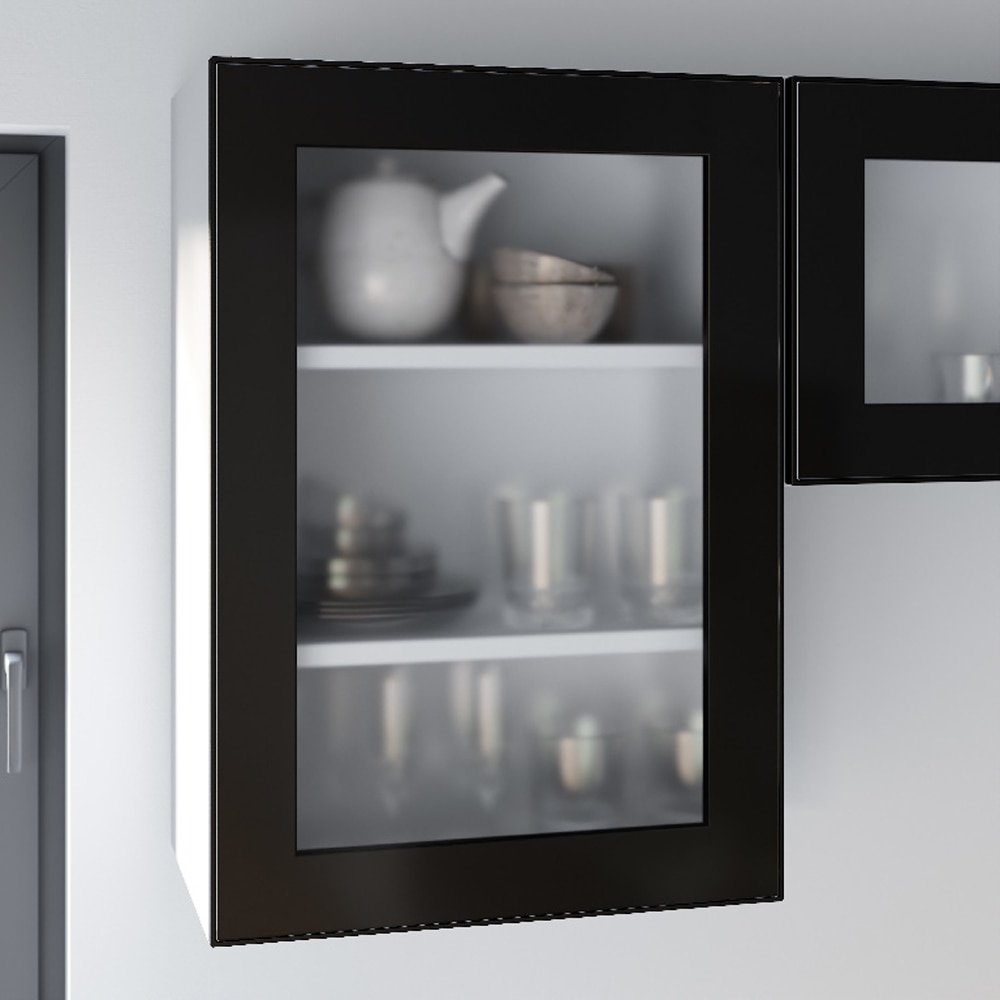 Front usa GOODHOME Winterana, MDF, sticla, 71.5x 49.7 x 2 cm, negru mat