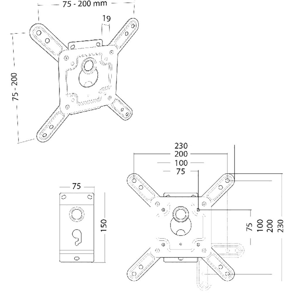 Suport TV perete ERARD, fix, 20-45", 30kg, negru