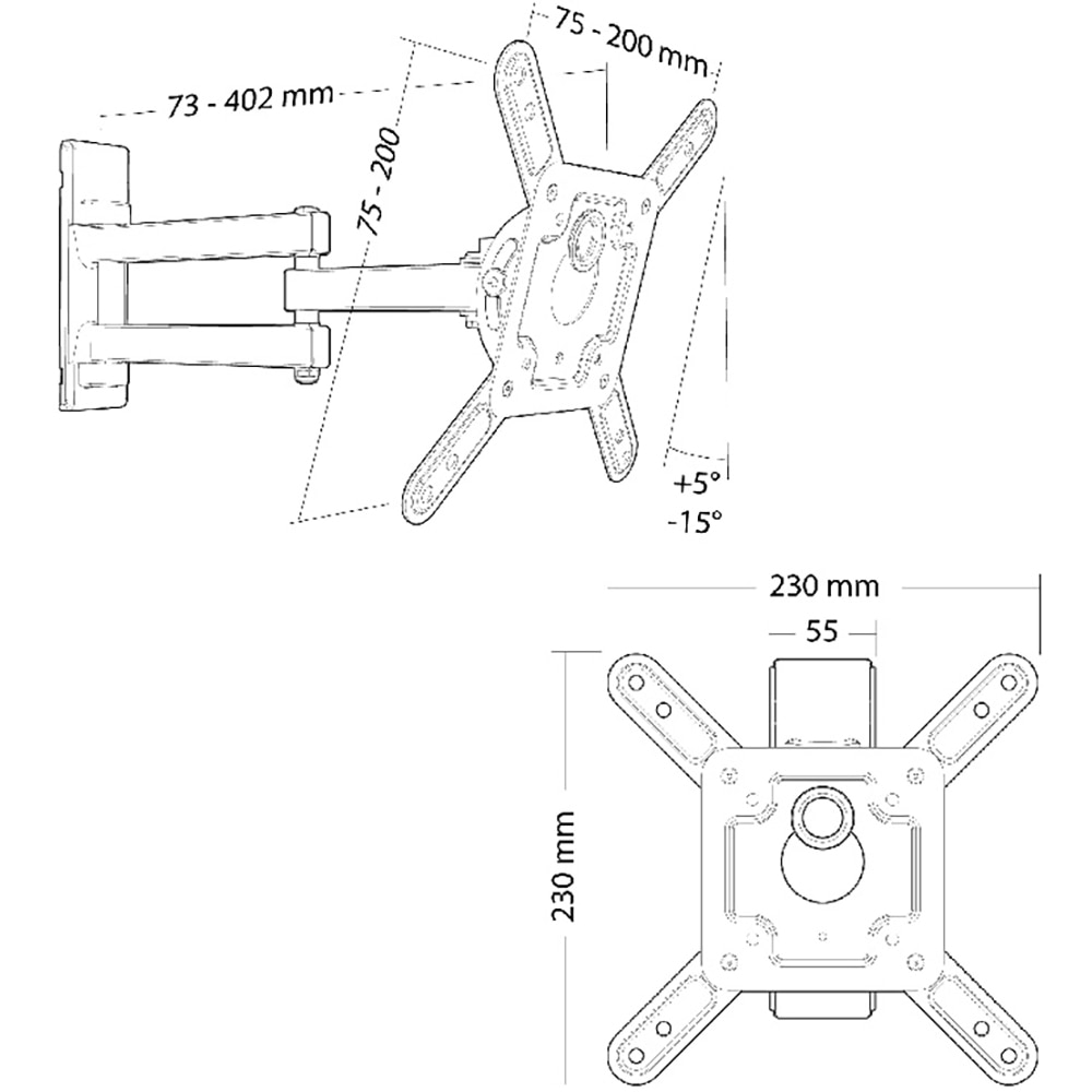 Suport TV perete ERARD, mobil, 30-45", 25kg, negru