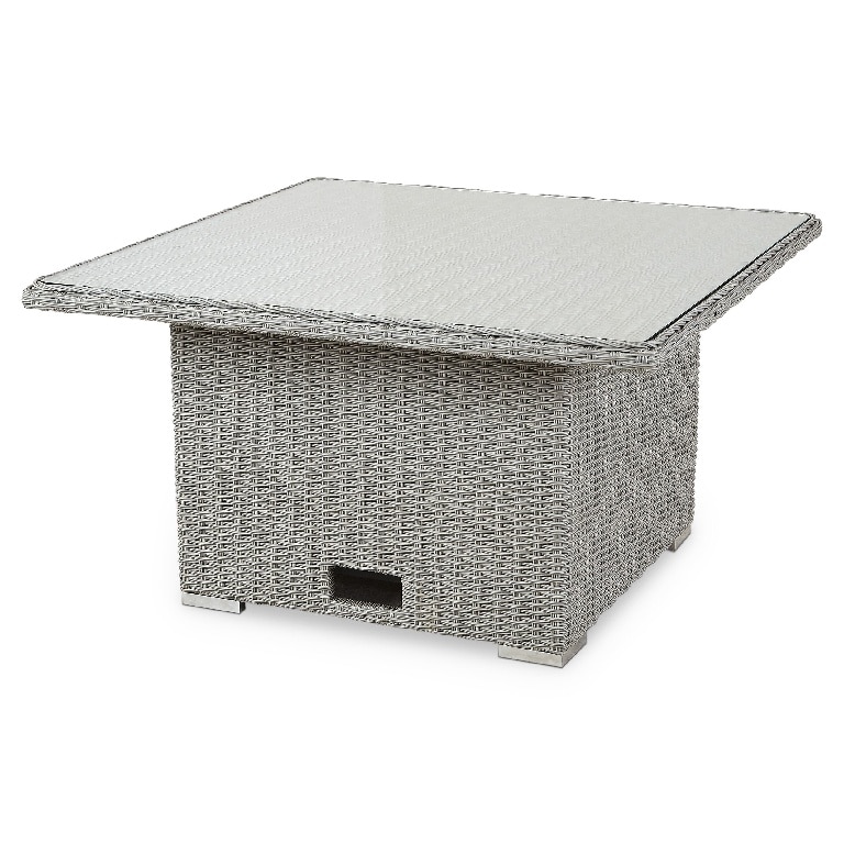 Masa de gradina BLOOMA Gabbs, 64 x 64 x 50 cm, aluminiu si rasina impletita, gri