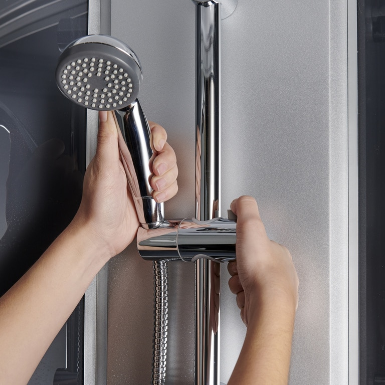 Cabina dus cu hidromasaj GoodHome Onega, semirotunda, 90 x 90 x 215 cm, sticla securizata, profil argintiu