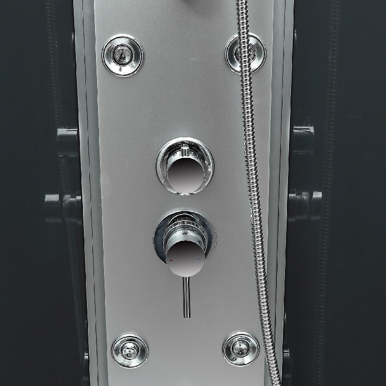 Cabina dus cu hidromasaj GoodHome Onega, semirotunda, 90 x 90 x 215 cm, sticla securizata, profil argintiu