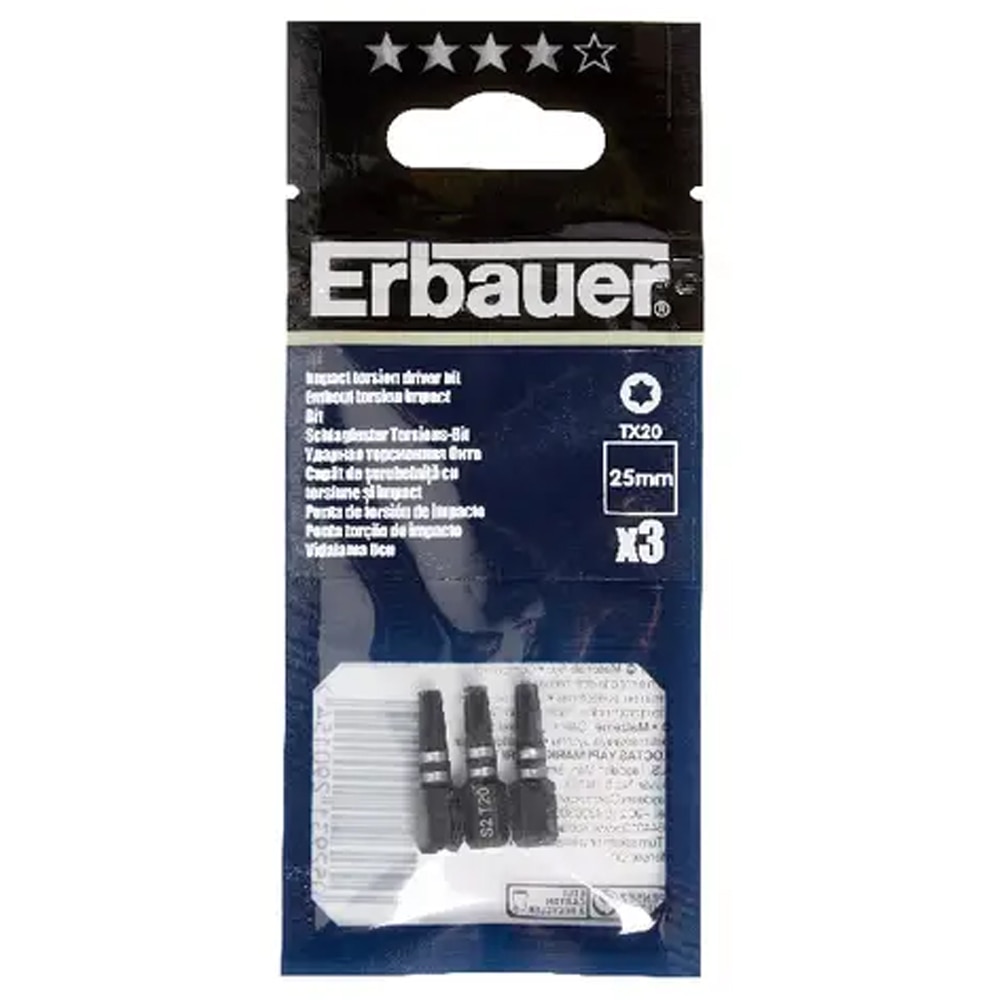 Biti hexagonali ERBAUER, T20, 25mm, 3buc, negru