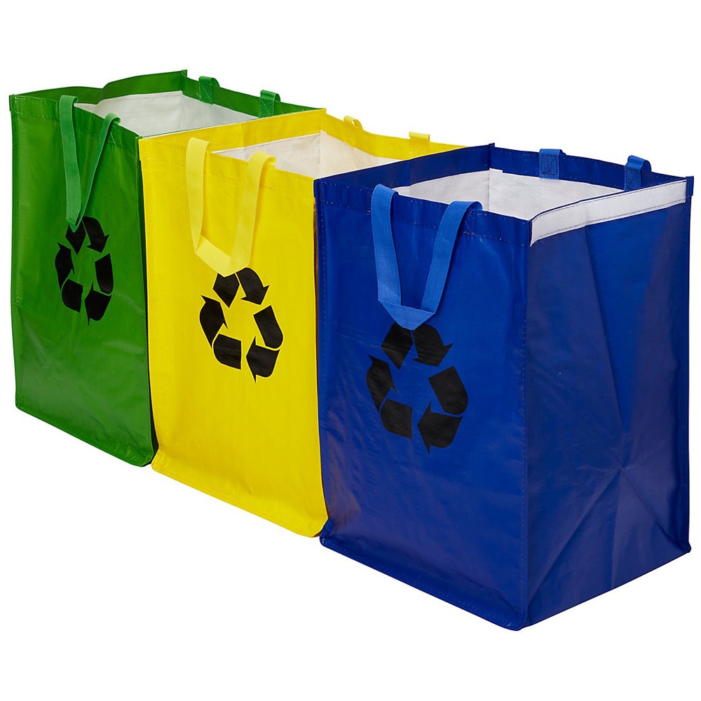 Saci menajeri reciclabili, 3 bucati, 31 x 44 cm, albastru, verde, galben