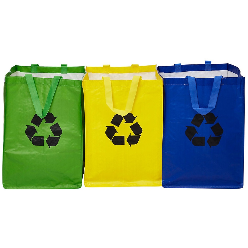 Saci menajeri reciclabili, 3 bucati, 31 x 44 cm, albastru, verde, galben