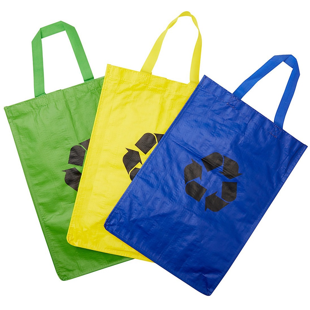 Saci menajeri reciclabili, 3 bucati, 31 x 44 cm, albastru, verde, galben