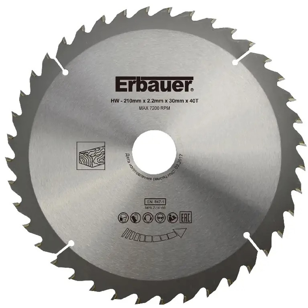 Disc circular pentru lemn Erbauer, 40T, 210 x 30/25/20/16 mm