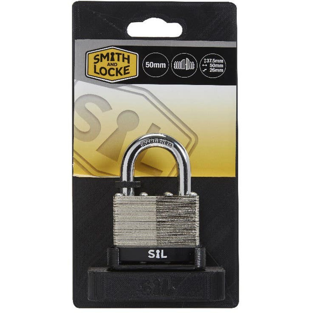 Lacat laminat SMITH AND LOCKE, otel, 50 mm, argintiu