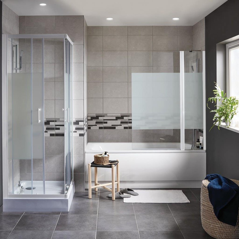 Paravan cada GOODHOME Calera, sticla securizata, 104.5 x 140 cm, alb