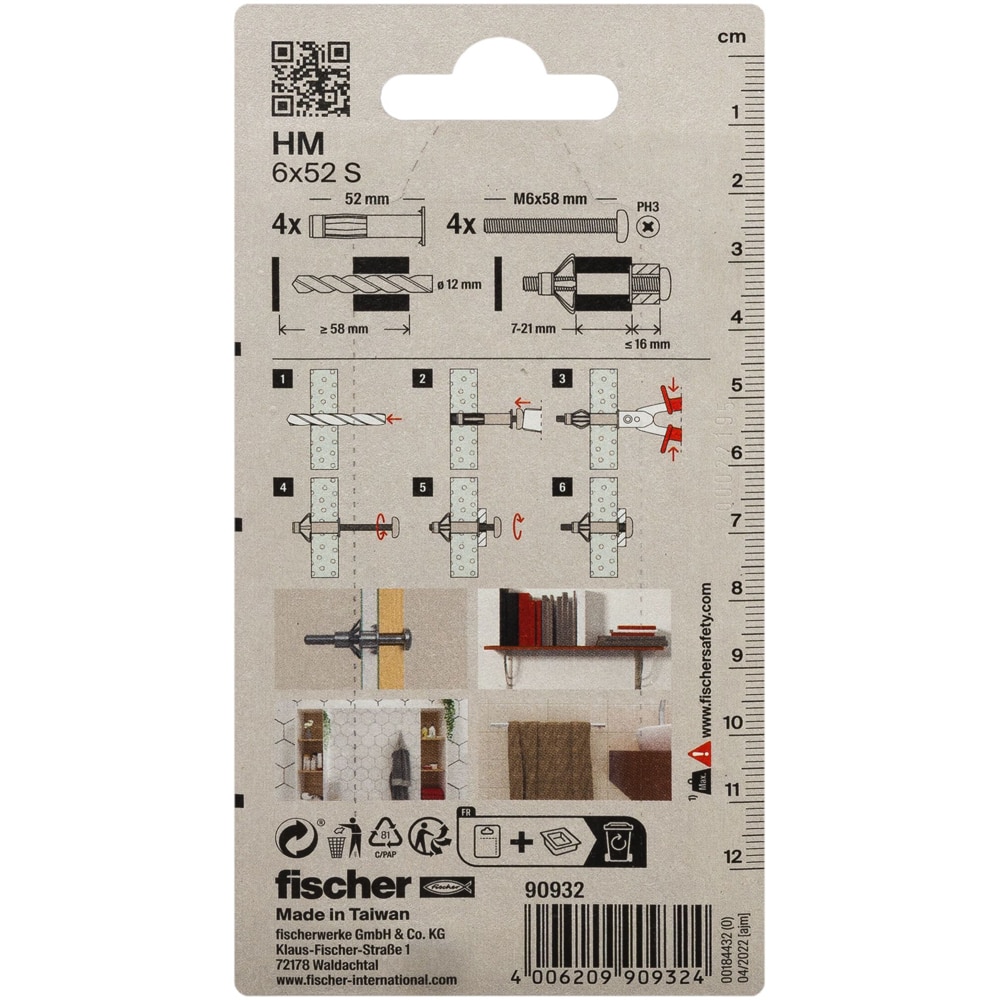 Diblu metalic pentru gips-carton FISCHER, 6 x 52 mm, 4 buc, argintiu