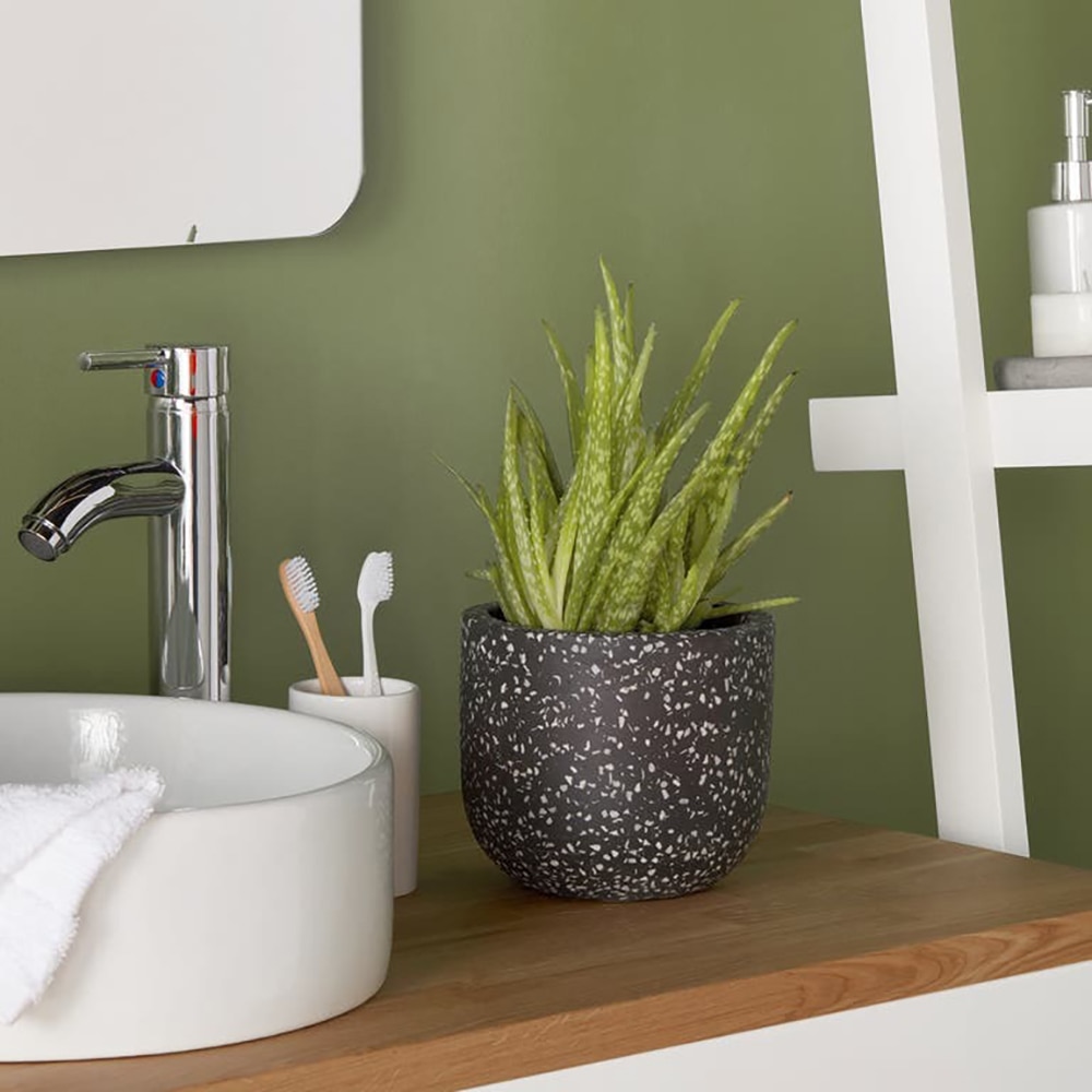 Ghiveci rotund GOODHOME, terazzo, 16.2 cm, gri/alb