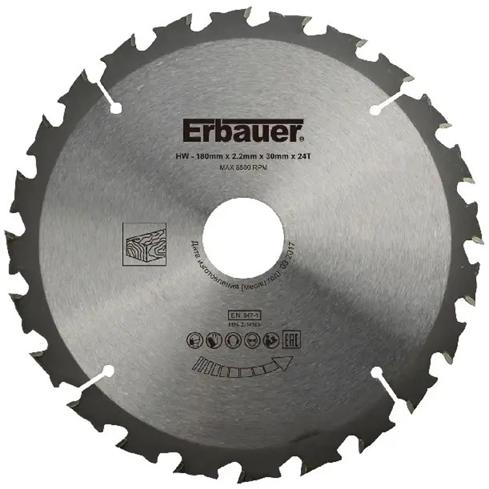 Disc circular pentru lemn Erbauer, 24T, 180 x 30/20/16 mm