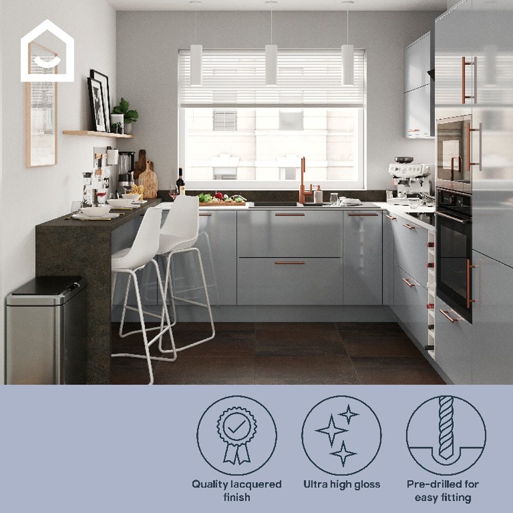 Front usa cu 2 sertare GOODHOME Artemisia, MDF, 49.7 x 35.6 x 1.8 cm, gri, lucios