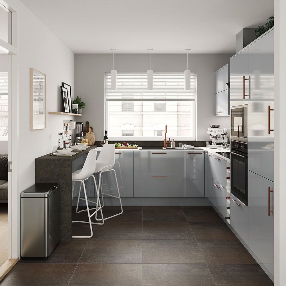 Front usa cu 2 sertare GOODHOME Alisma, MDF, 59.7 x 35.6 x 1.8 cm, gri