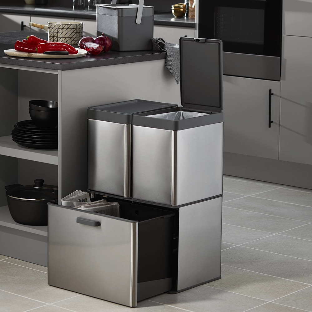 Cos de gunoi Kora GOODHOME, 15l, deschidere cu touch, metal si plastic, argintiu