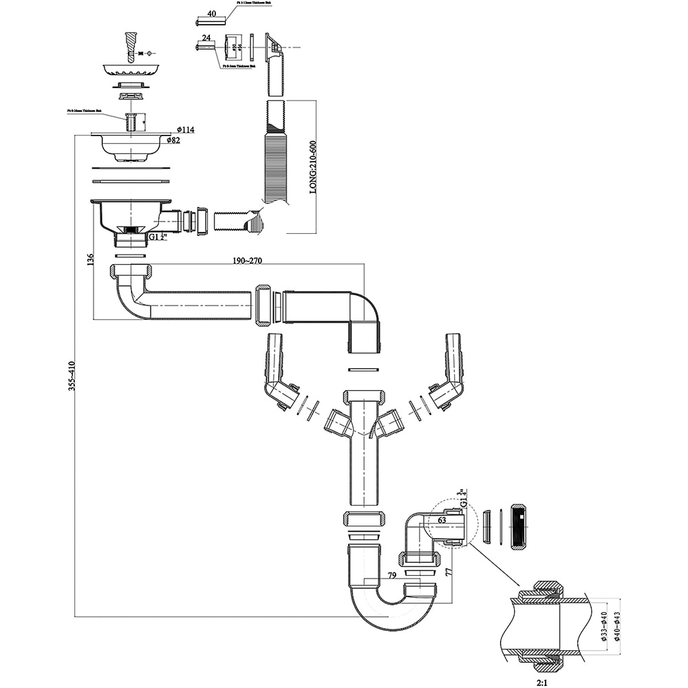 Kit sifon pentru chiuveta cu 1 cuva COOKE & LEWIS, diametru 36 mm