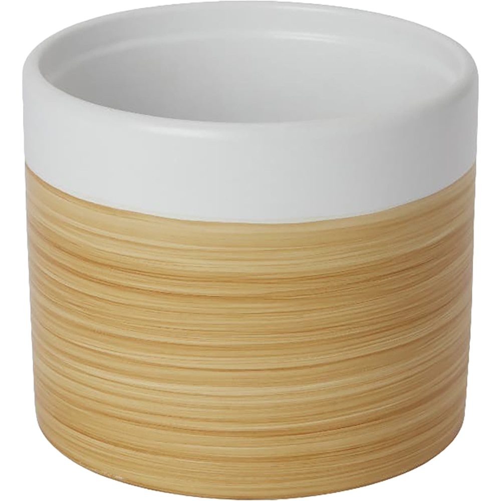 Ghiveci rotund GOODHOME, ceramica, 16.8 cm, efect de lemn, alb/maro