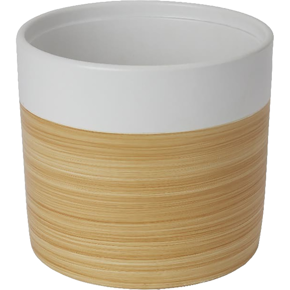 Ghiveci rotund GOODHOME, argila, 22.5 cm, efect de lemn, alb/maro