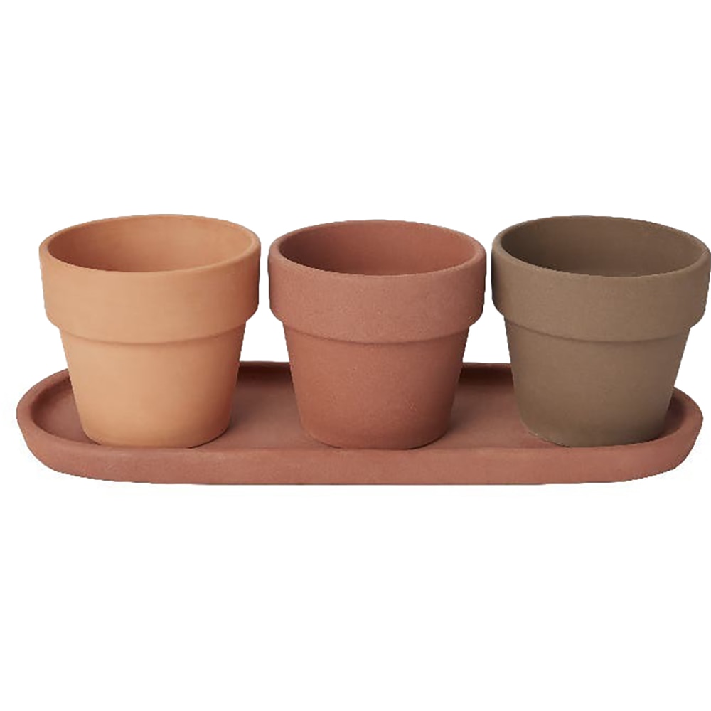 Set 3 ghivece rotunde GOODHOME, teracota, 10.9 cm, maro