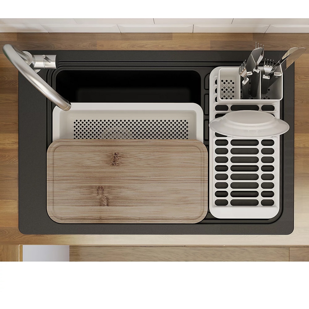 Chiuveta bucatarie GoodHome Romesco, 1 cuva, compozit, accesorii, negru