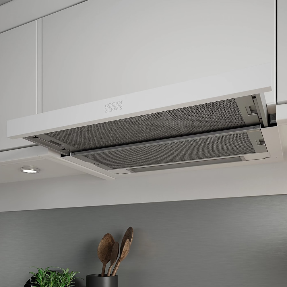 Hota incorporabila telescopica Cooke & Lewis CLTHW60, 1 motor, 366 m3/h, L 60 cm, alb