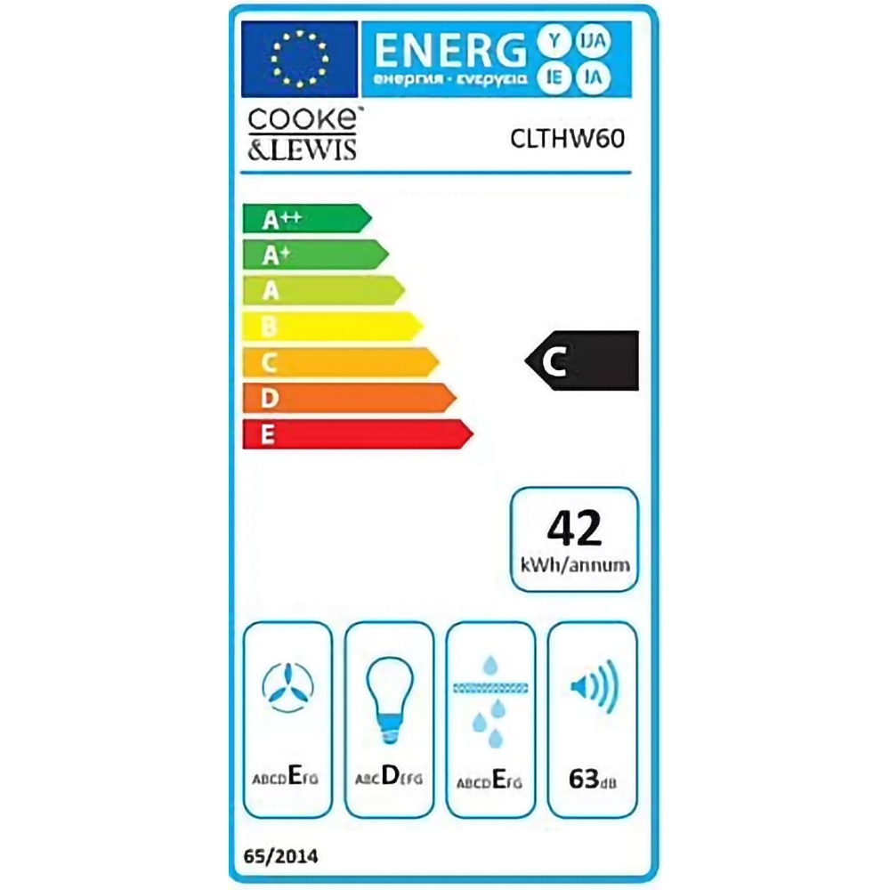 Hota incorporabila telescopica Cooke & Lewis CLTHW60, 1 motor, 366 m3/h, L 60 cm, alb