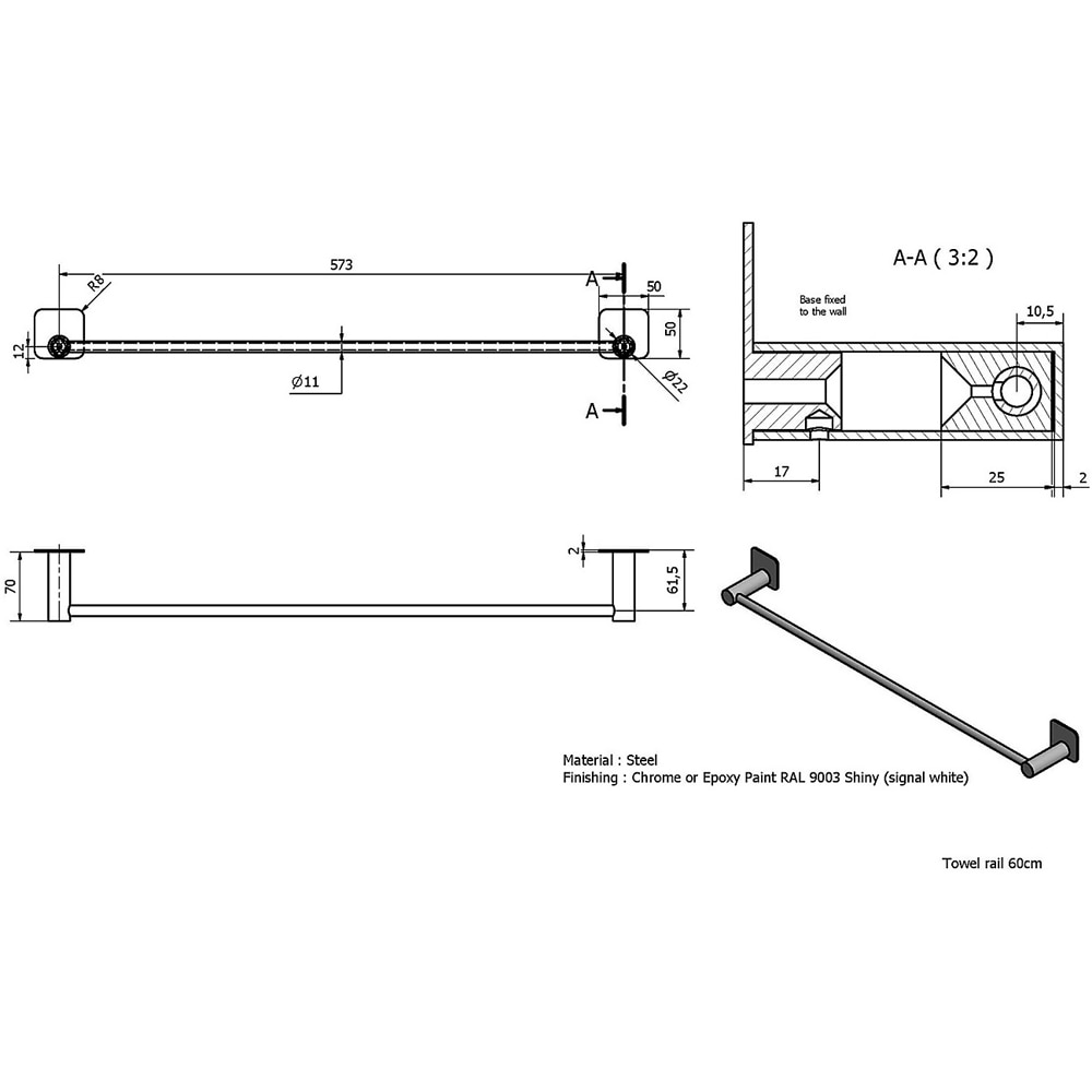 Suport prosop tip bara GOODHOME Koros, 42.3 cm, crom