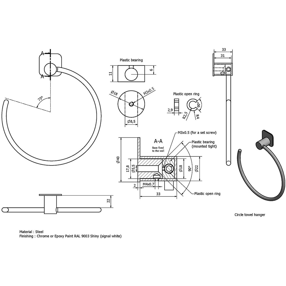 Suport prosop GOODHOME Koros 100638941, crom