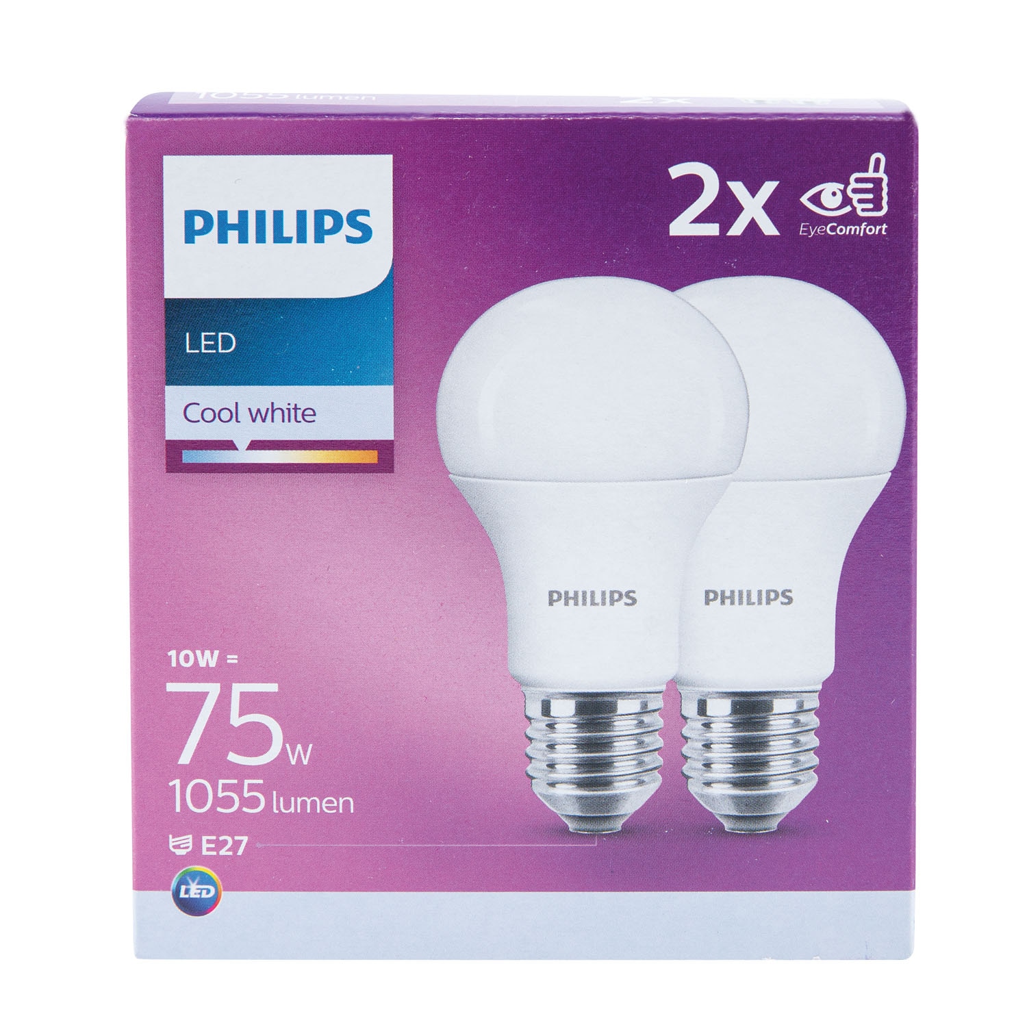 Set 2 becuri LED, E27, 75W, 4000K, sticla mata, model A60  Philips
