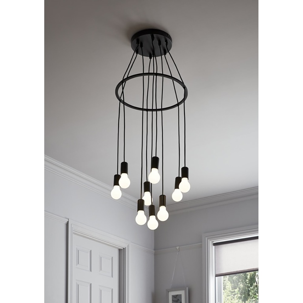 Pendul cu 9 becuri GOODHOME Lognes, E27, 28W, IP20, negru