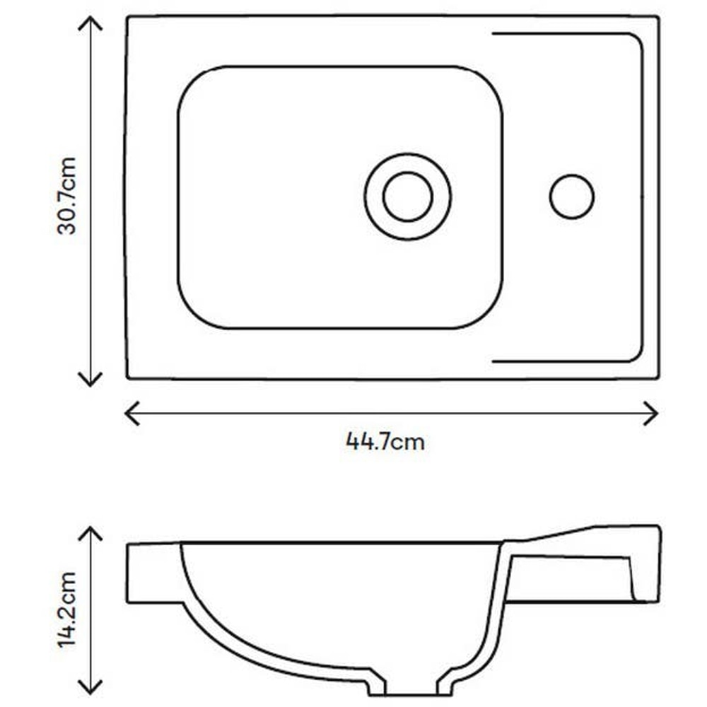 Lavoar pe blat GOODHOME Lana, ceramica, 44.7 x 30.7 cm, alb lucios