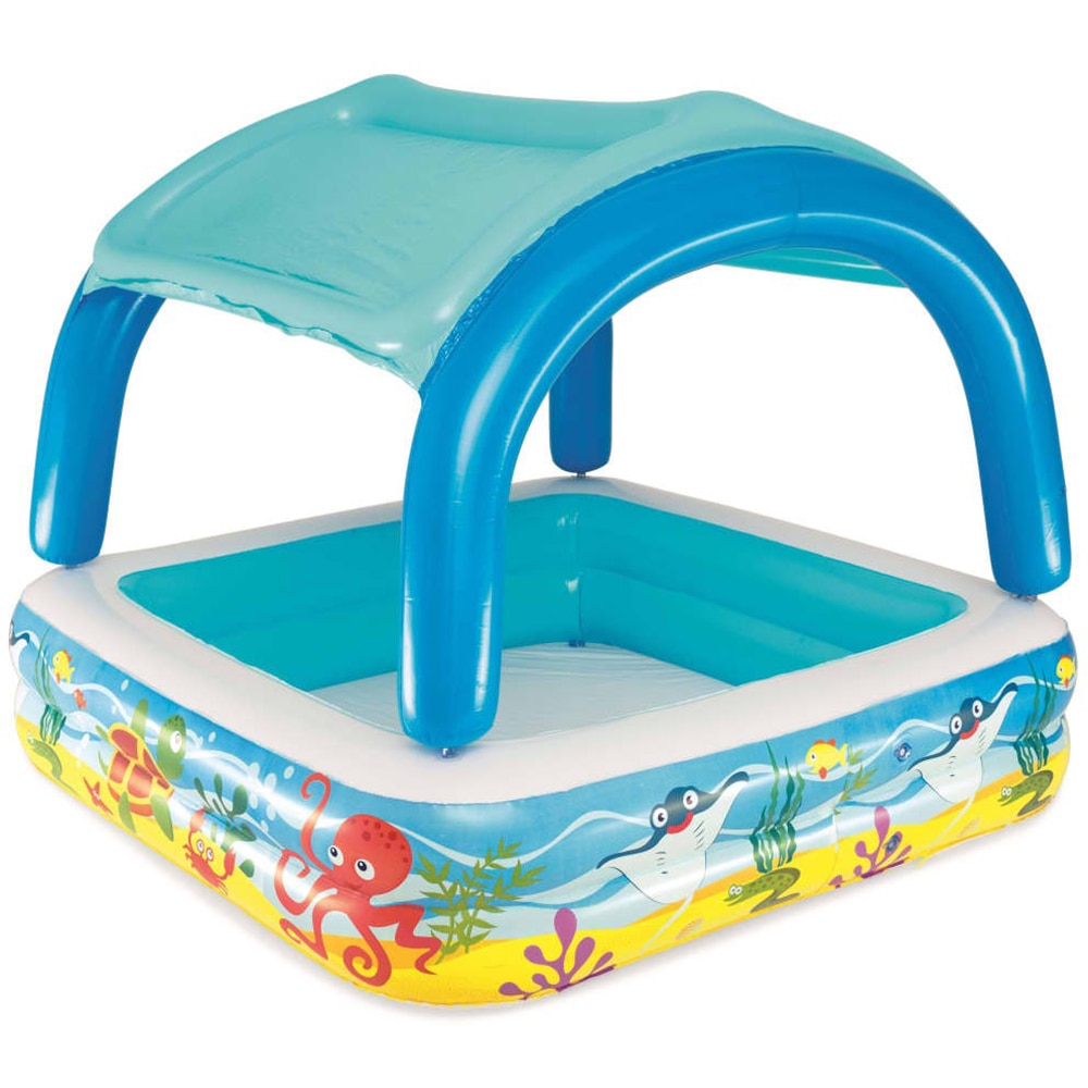 Piscina gonflabila tip baldachin BESTWAY, patrata, 140 x 140 x 114 cm, 265 l, multicolor