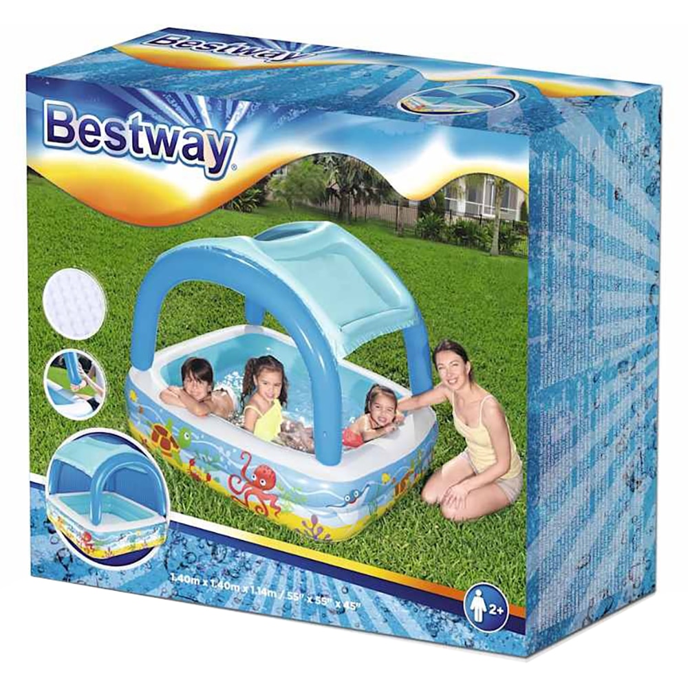 Piscina gonflabila tip baldachin BESTWAY, patrata, 140 x 140 x 114 cm, 265 l, multicolor