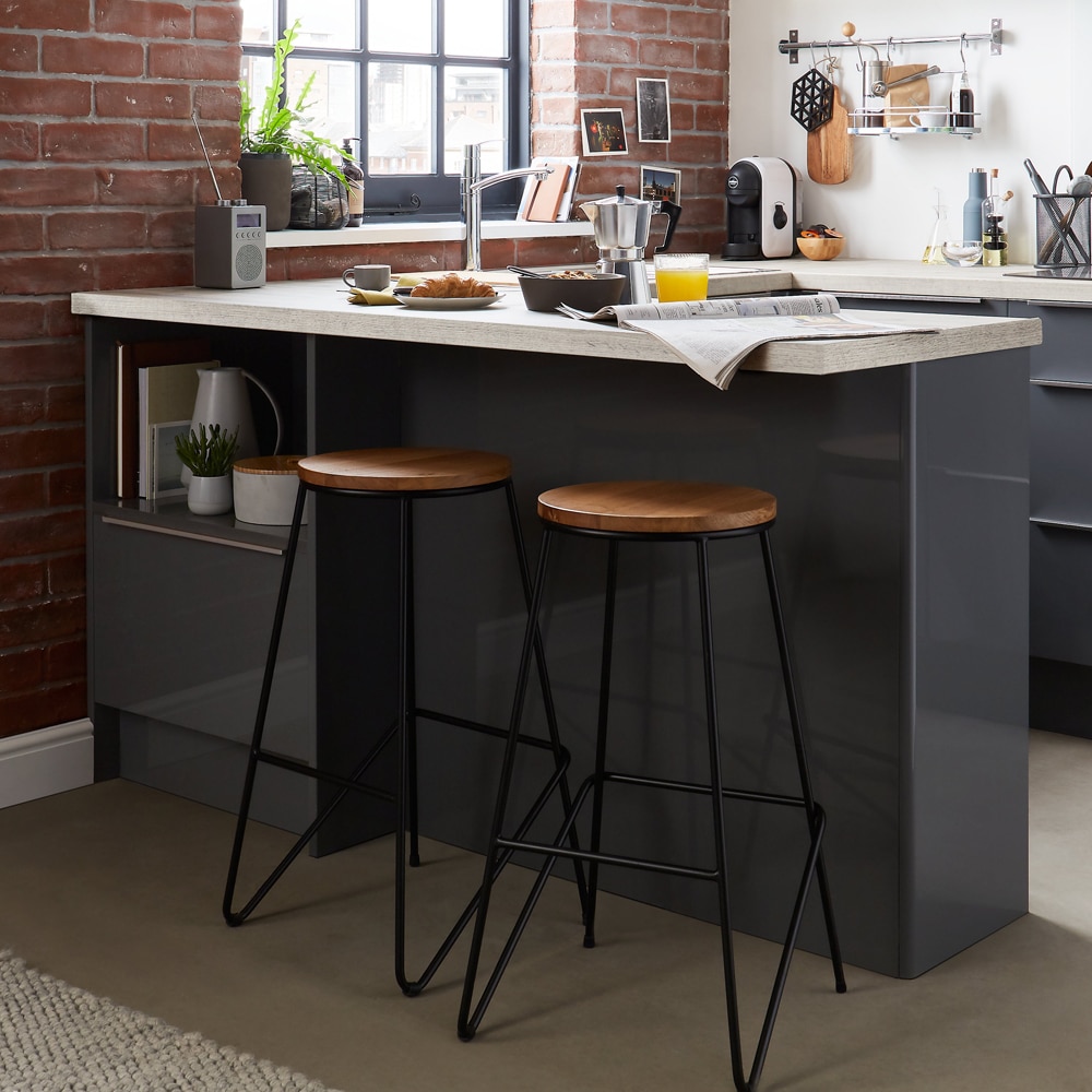 Scaun bar Maloux, otel, 40 x 40 x 71 cm, maro-negru