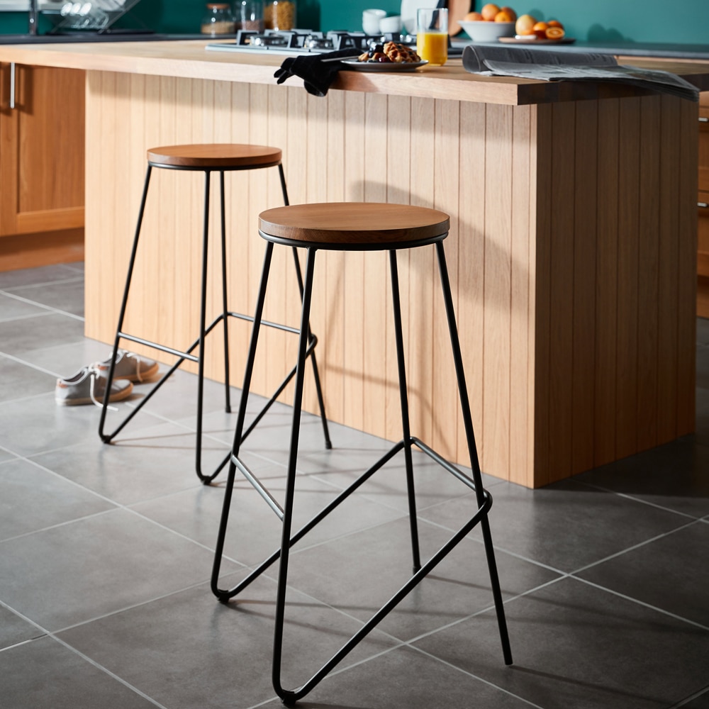 Scaun bar Maloux, otel, 40 x 40 x 71 cm, maro-negru