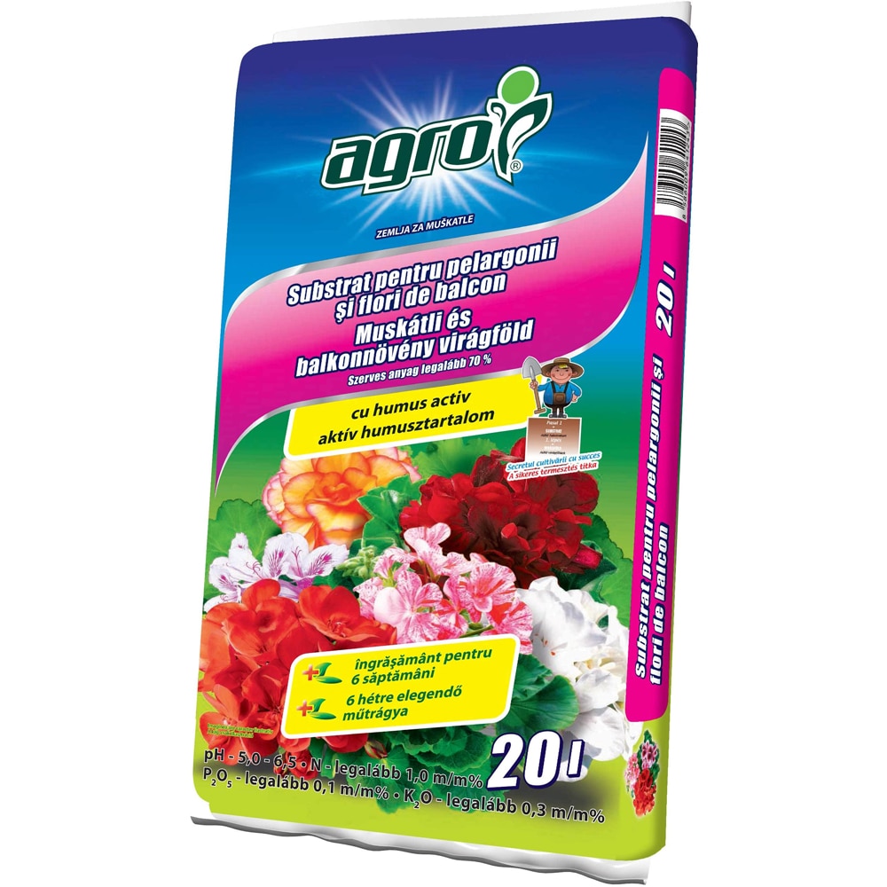 Substrat pentru muscate si flori de balcon Agro Cs, 20 L